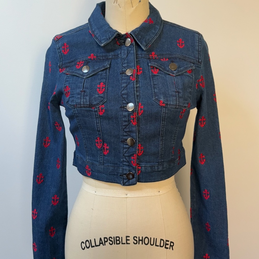 Forever 21- 2000s Nautical Cropped Denim Jacket